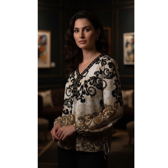 JM Collection Tops - JM Collection Blouse Women 14 Top Flowy Embroidered Trim Side Ties Colorful